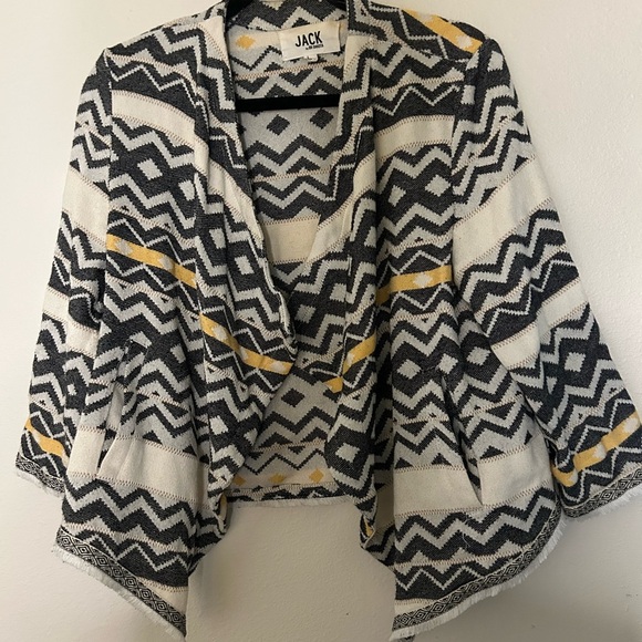 BB Dakota Sweaters - BB Dakota Black and White Chevron Cardigan with Yellow Highlights